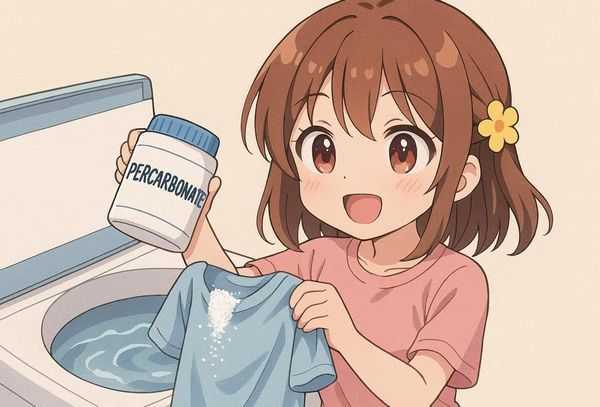 과탄산소다와 옷을 들고 있는 여자